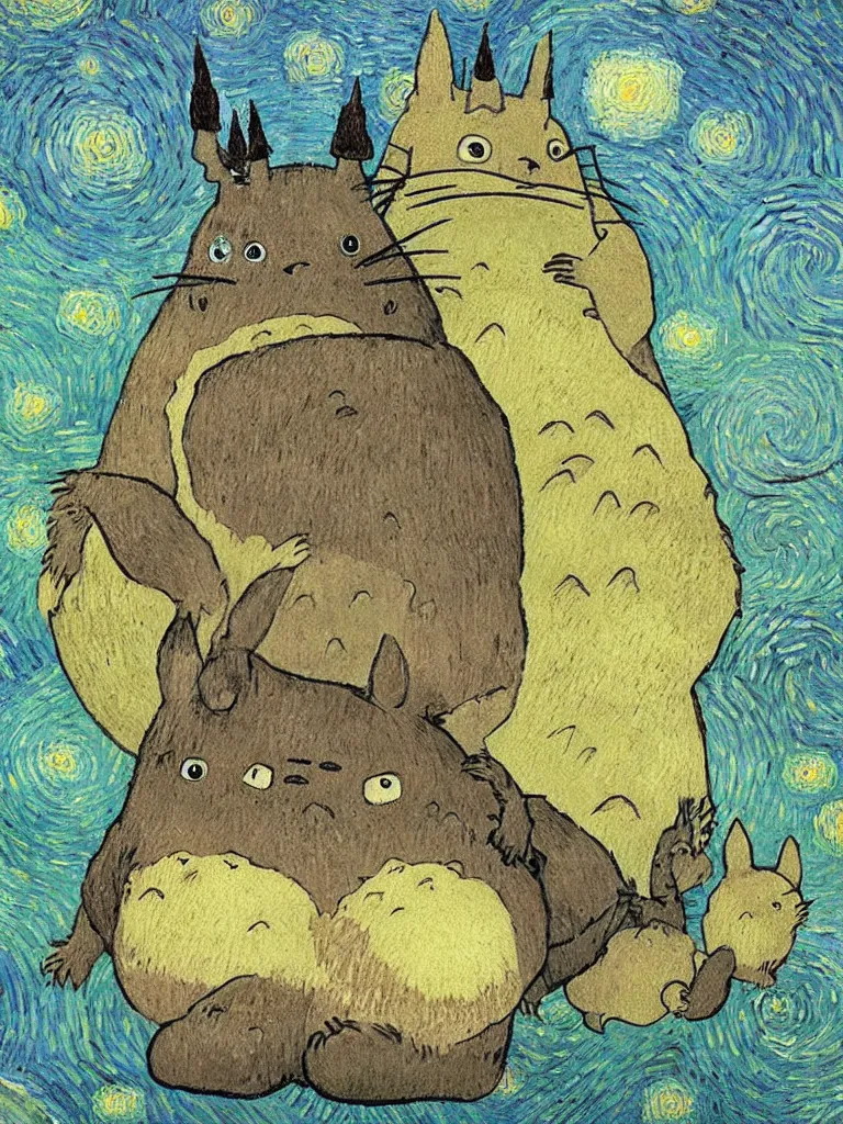 Prompt: “Totoro by Vincent Van Gogh”