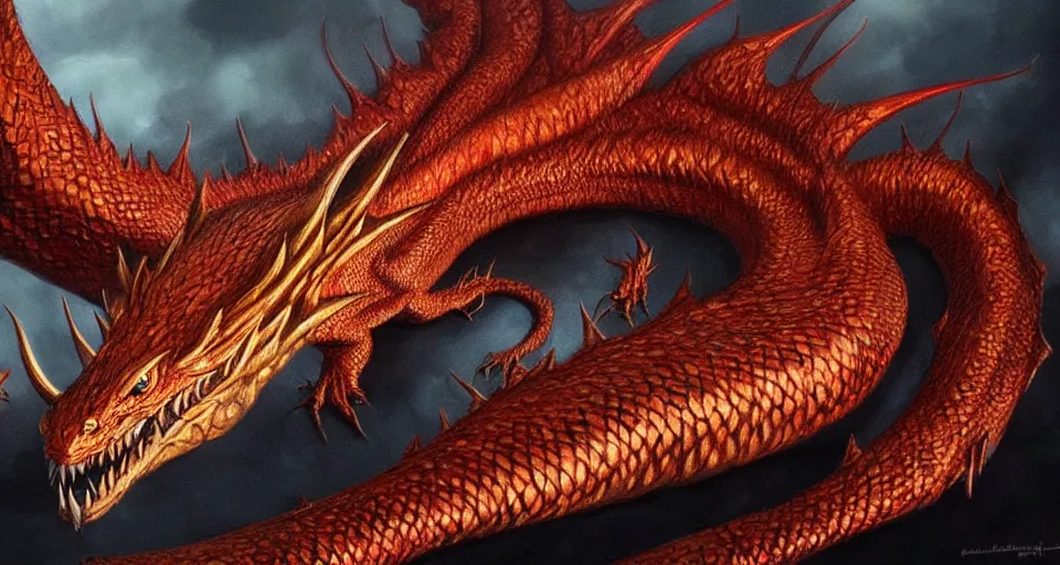 Image similar to Smaug, realistic artwork on artstation, highly detailed