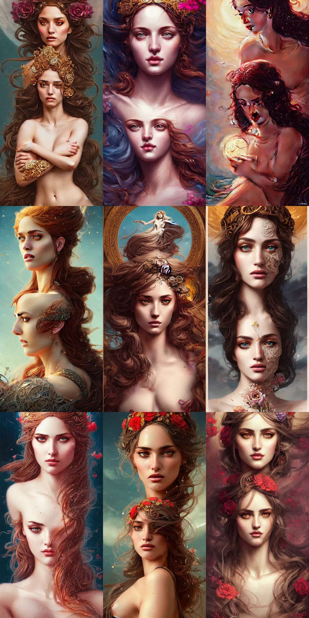 Prompt: long shot, lomography portrait of aphrodite, seductive and powerful, detailed intricate illustration, detailed illustration, hd, 4 k, digital art, overdetailed art, by greg rutkowski, by loish, complementing colors, trending on artstation, deviantart, tele photo lens, centered, sigma 5 0 0 mm f / 5