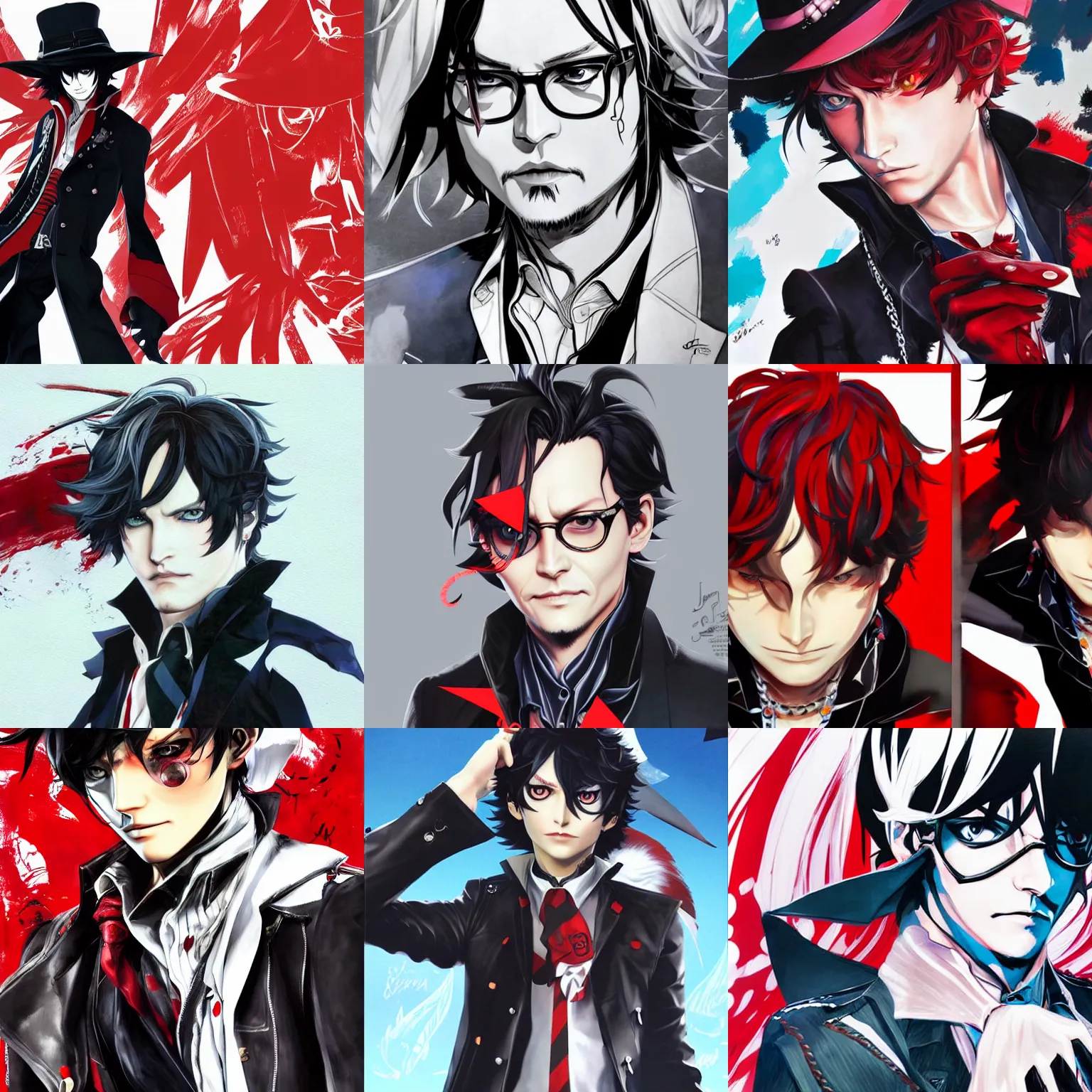 Prompt: concept art of johnny depp as a persona 5 character, 4k character illustration by shigenori soejima and masayoshi suto