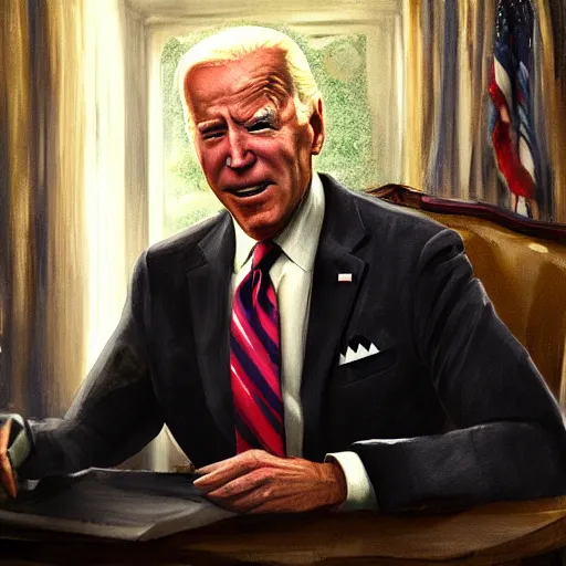 Image similar to joe biden being extremly scary, dramatic lighting, cinematic, establishing shot, extremly high detail, photorealistic, cinematic lighting, artstation, style by James Gurney