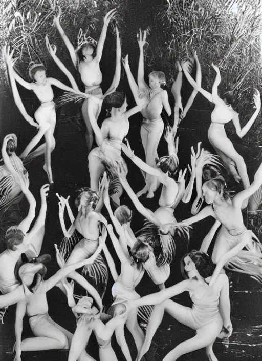 Prompt: hyper detailed bright photograph of gorgeous dancing ladies by imogen cunningham, color, dslr