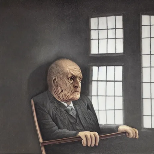 Prompt: angry old man in chair inside a dark house, surrealism