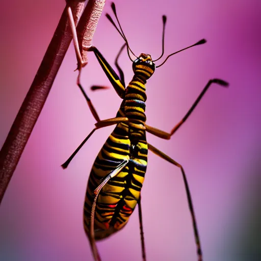 Prompt: wildlife photography of a striped tiger mantis, macro photography, 4k