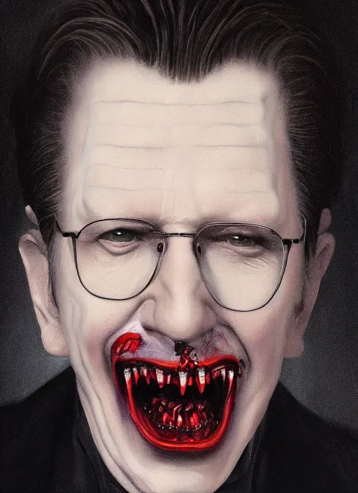 Prompt: a painting of gary oldman as dracula, a digital painting by gottfried helnwein, trending on cgsociety, gothic art, digital painting, deviantart, matte drawing