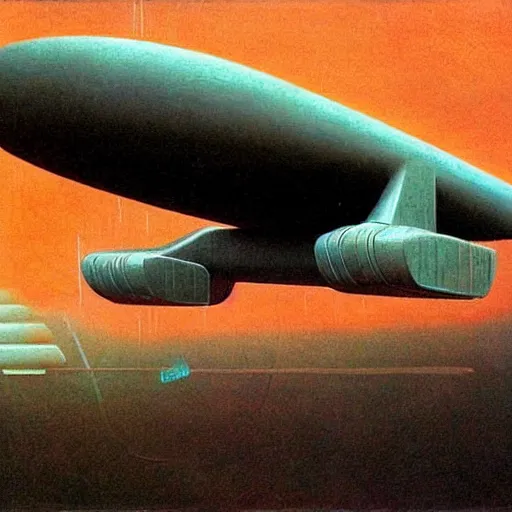 Image similar to retrofuturistic flying car, 1 9 7 0 s scifi art, beksinski style highly detailed painting