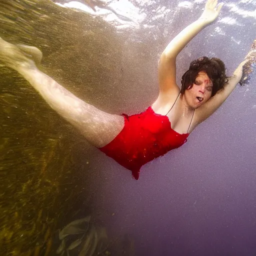 Prompt: teen with short brown hair completely underwater wearing a floral sundress, eyes closed, bright red lipstick, drowning, motion blur, long exposure, cinematic. Seed image is [3790640580, 3580780586, 658923803, 3389861569, 2223194009, 985530902, 1840572578, 2456109655]