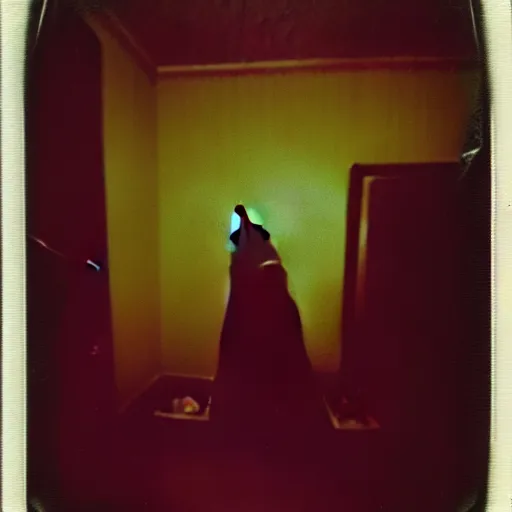 Prompt: cursed polaroid of beautifully ominous creepy sleep paralysis demon sliding inside 1 9 8 0's teeanger cluttered bedroom. weirdcore, liminal, backrooms aesthetic. hyperrealistic, octane render