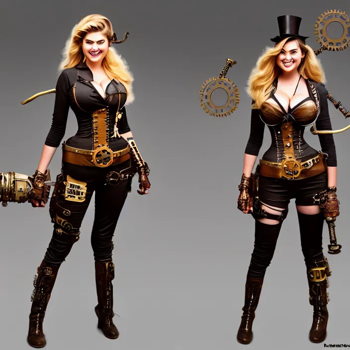 Image similar to full body photograph of kate upton as a steampunk warrior, Extremely detailed. 8k