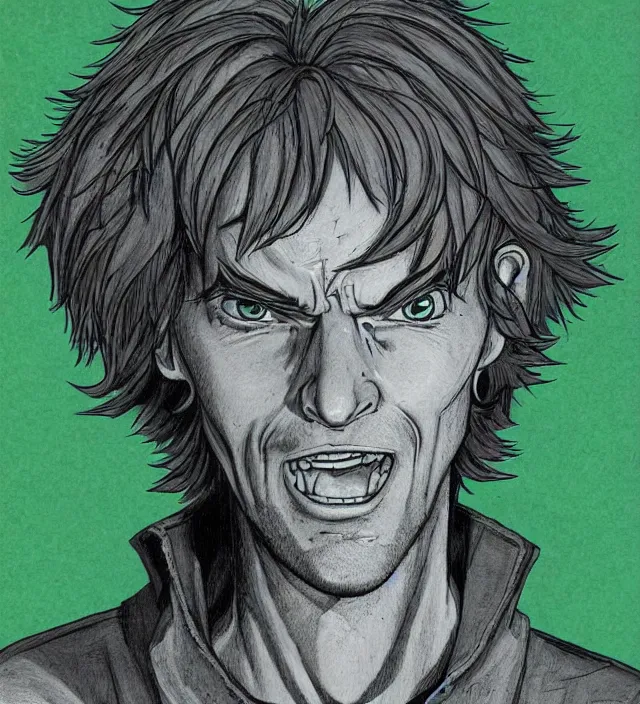 Image similar to a character portrait of shaggy rogers powering up in the style of jean giraud in the style of moebius trending on artstation deviantart pinterest detailed realistic hd 8 k high resolution