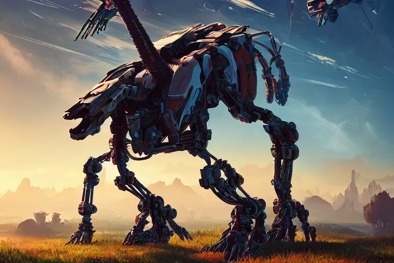 Image similar to longleg machine mecanical creature robot of horizon forbidden west horizon zero dawn radiating a glowing aura global illumination ray tracing hdr fanart arstation by ian pesty and alena aenami artworks in 4 k