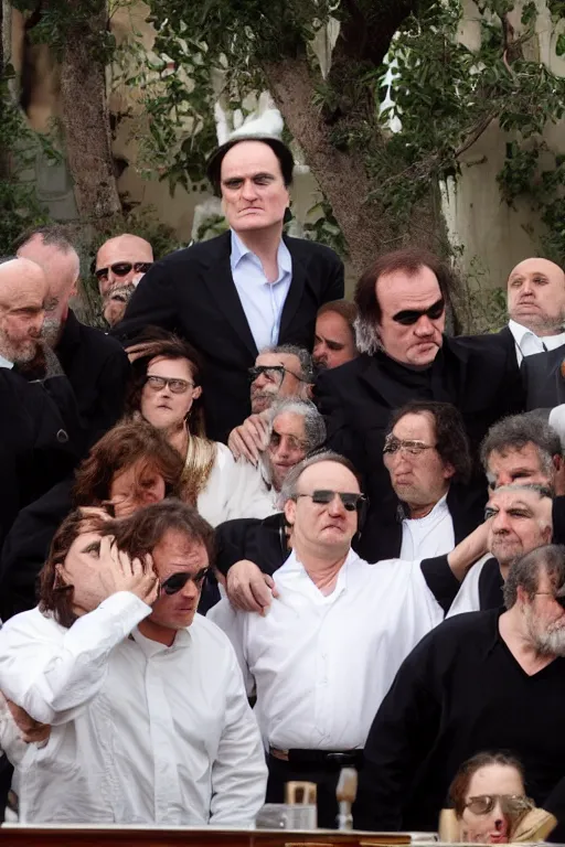 Image similar to quentin tarantino at a jewish funeral, directed by quentin tarantino 8 k