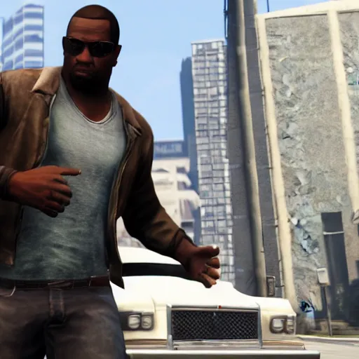 Prompt: a photo of Dwayne Jonson as a GTA 5 cutscene effect,