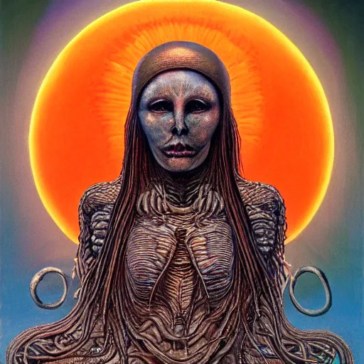 Prompt: the queen of the sun in the style of zdzisław beksiński and h.r. giger, oil on canvas, full body, open wide chest, intricately detailed artwork, full 8k high quality resolution, recently just found unknown masterpiece, renaissance painting, photorealism, 8k high detail, Sigma 85 mm f 1.4, Studio Light, Studio Ghibli, jacek yerka, alex gray, zdzisław beksiński, dariusz zawadzki, jeffrey smith and h.r. giger, oil on canvas, 8k highly professionally detailed, trending on artstation, her hair is thick and smooth, she is beautiful showing her true form, zdzisław beksiński and h.r. giger,zdzisław beksiński and h.r. giger,zdzisław beksiński and h.r. giger,zdzisław beksiński and h.r. giger, jeffrey smith, jeffrey smith, jeffrey smith, jeffrey smith, jeffrey smith, jeffrey smith, jeffrey smith, jeffrey smith, jeffrey smith, jeffrey smith