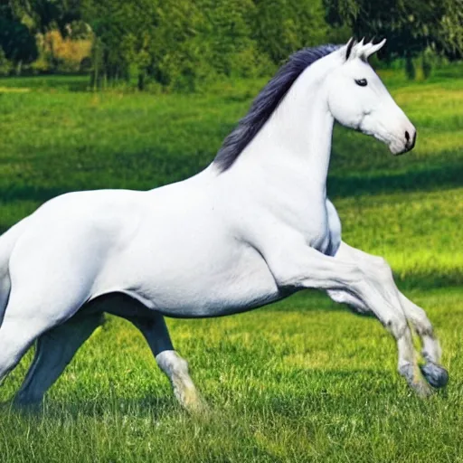 Image similar to a beautiful white realistic horse with feet like human realistic hands