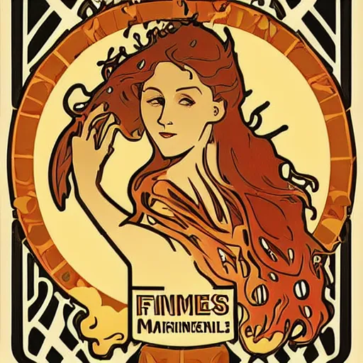 Image similar to minimalistic fire flames warning label art by alphonse mucha, smooth curves, behance