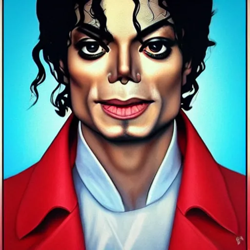 Image similar to michael jackson as saint. matte, facial features, symmetrical anatomy, hyperdetailed, post modern comic color, baroque, pop punk art style, fantasy, body features, posse features, without duplication, art by artgerm and ilya kuvshinov and vinicius gud and gustavo zambelli, intricate.