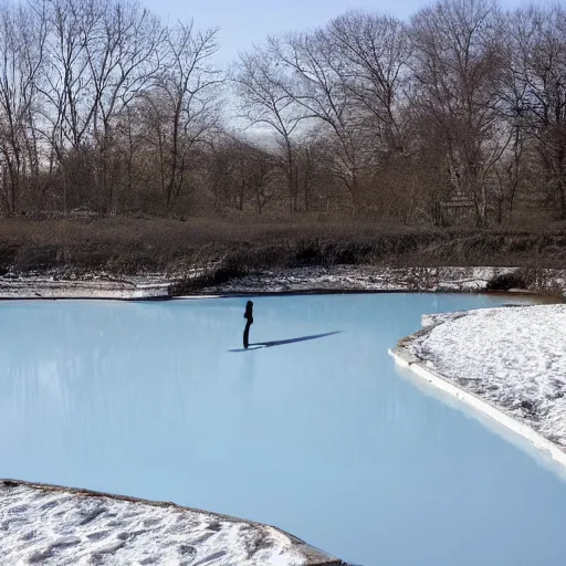 Image similar to on a man made lake there’s a sheet of thin ice where unskilled skaters couldn’t figure-eight twice