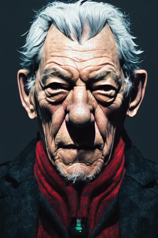 Prompt: portrait of ian mckellen as batman. intricate abstract. intricate artwork. by tooth wu, wlop, beeple, dan mumford. octane render, trending on artstation, greg rutkowski very coherent symmetrical artwork. cinematic, hyper realism, high detail, octane render, 8 k