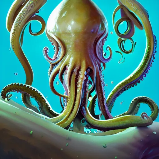 Image similar to Portrait of an Ilithid from dungeons and dragons, a creature with octopus face with tentacles instead of beard and an antropomorphic body, mattepainting concept Blizzard pixar maya engine on stylized background splash comics global illumination lighting artstation lois van baarle, ilya kuvshinov, rossdraws