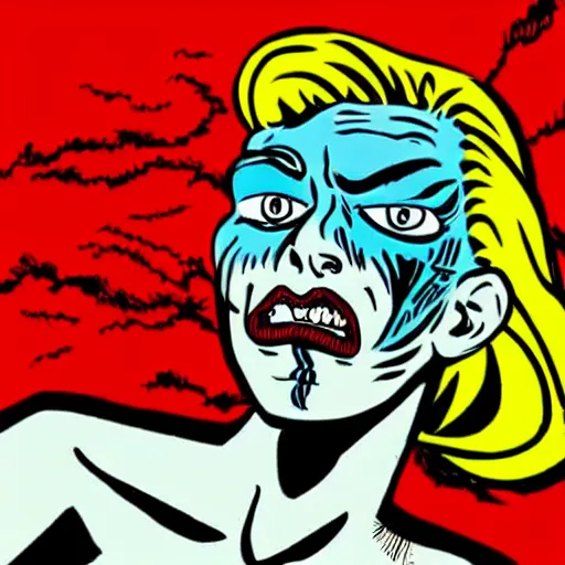 Prompt: Mutant boy covered in painful pimples, by Rob Zombie and Roy Lichtenstein