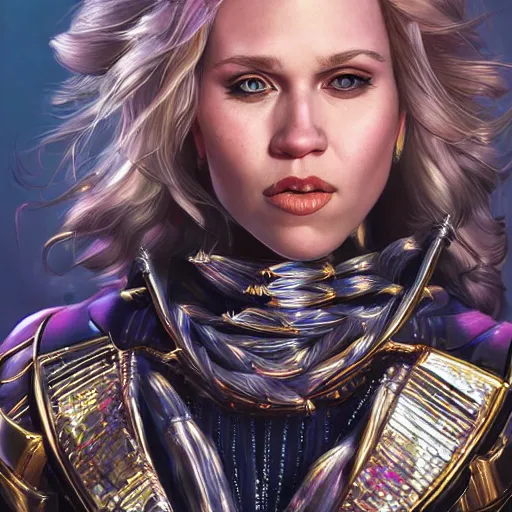 Image similar to hyperdetailed portrait of kate mckinnon made of iridescent metals, shiny gems, inspired by ross tran and wlop and masamune shirow and kuvshinov, concept art, intricate, photorealistic, octane render, rtx, hdr, unreal engine, dnd digital art by artgerm,