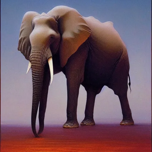 Image similar to elephant painting by beksinski, barlowe colors. masterpiece painting
