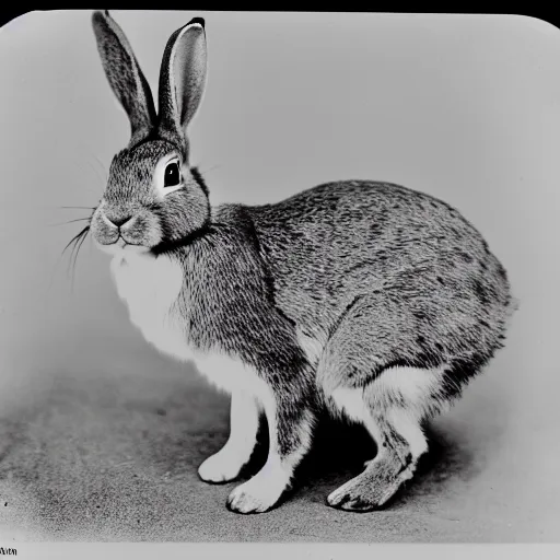 Image similar to a rabbit as a north pole explorer, black and white 1 8 9 0 s photograph