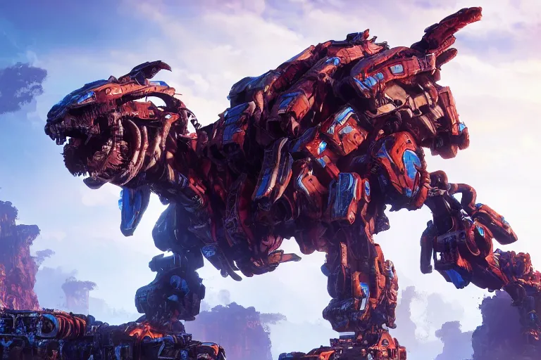 Image similar to thunderjaw machine mecha animal beast robot of horizon forbidden west horizon zero dawn bioluminiscence global illumination ray tracing hdr fanart arstation by sung choi and eric pfeiffer and gabriel garza and casper konefal