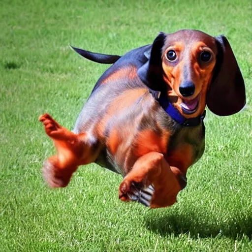 Image similar to dachshund jumping into a portal to another world