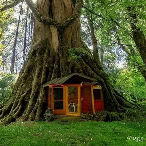 Image similar to cozy cottage inside a giant tree