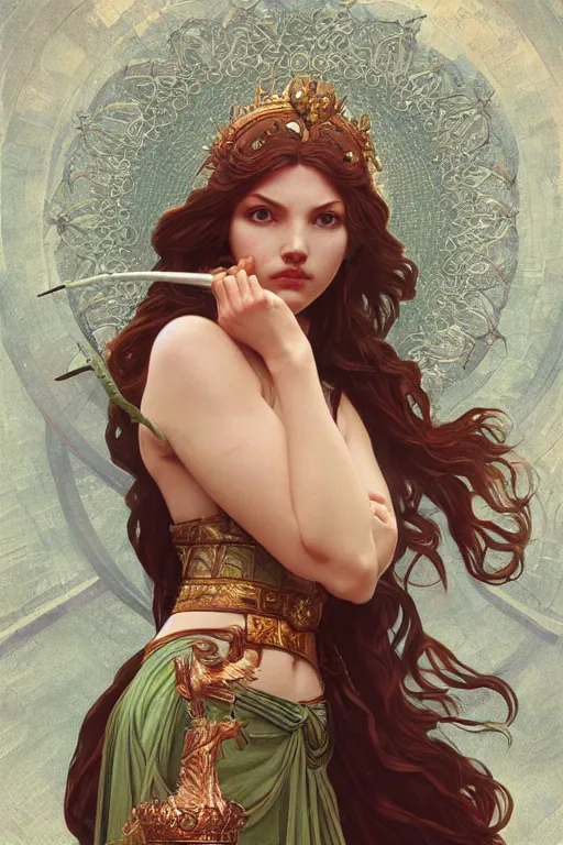 Image similar to ultra realistic illustration, a jade statue of hannah murray as the goddess artemis, intricate, elegant, highly detailed, digital painting, artstation, concept art, smooth, sharp focus, illustration, art by artgerm and greg rutkowski and alphonse mucha