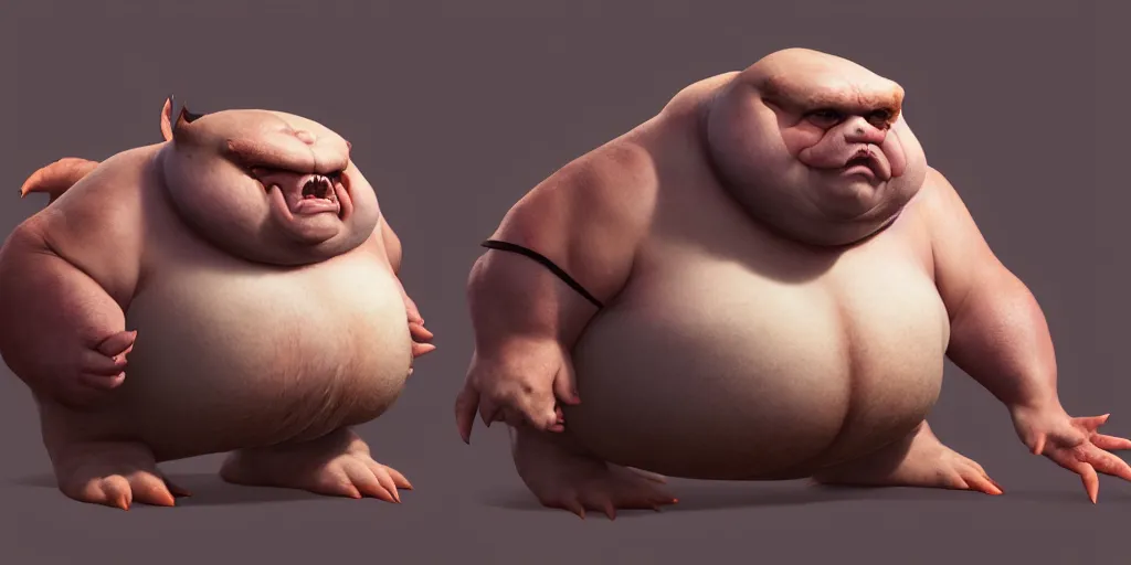 Image similar to a cute fatty pet by neville page, ken barthelmey, carlos huante and doug chiang, sharp focus, trending on artstation, hyper realism, octane render, 8 k, hyper detailed, ultra detailed, highly detailed, zbrush, concept art, creature design