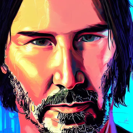 Prompt: Portrait of Keanu Reeves by dan mumford