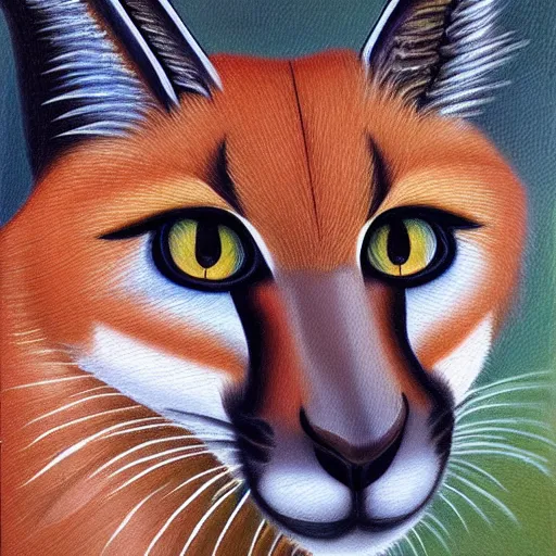 Image similar to cute caracal, oil painting by Raphael Santi