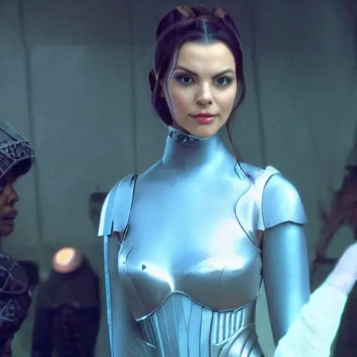 Image similar to victoria justice with the body shape of lizzo as princess padme in star wars : revenge of the sith, 8 k resolution, cinematic lighting, anatomically correct