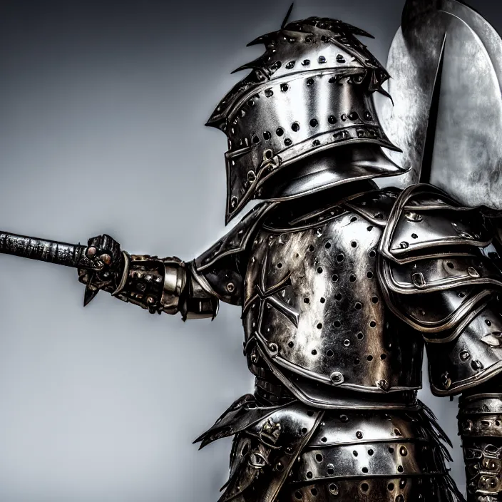 Image similar to photo of a warrior with metal dog themed armour, highly detailed, 4 k, hdr, smooth, sharp focus, high resolution, award - winning photo