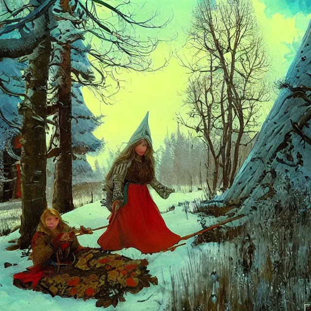 Image similar to russian folk fairytales, fantasy art, an ultrafine detailed painting, academic art, artstation, by pavel korin, viktor vasnetsov