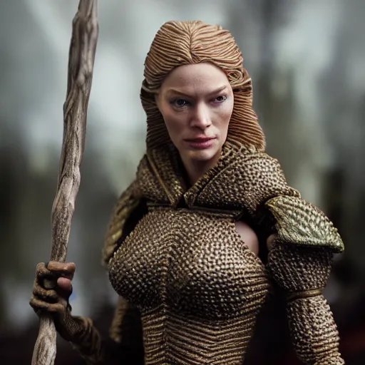 Image similar to product photography of a claymation action figure doutzen kroes as arwen, depth of field, zeiss lens, detailed, centered, by erwin olaf, joop geesink, wes anderson, breathtaking, 8 k resolution, extremely detailed, beautiful, establishing shot, realistic materials, hyperrealistic