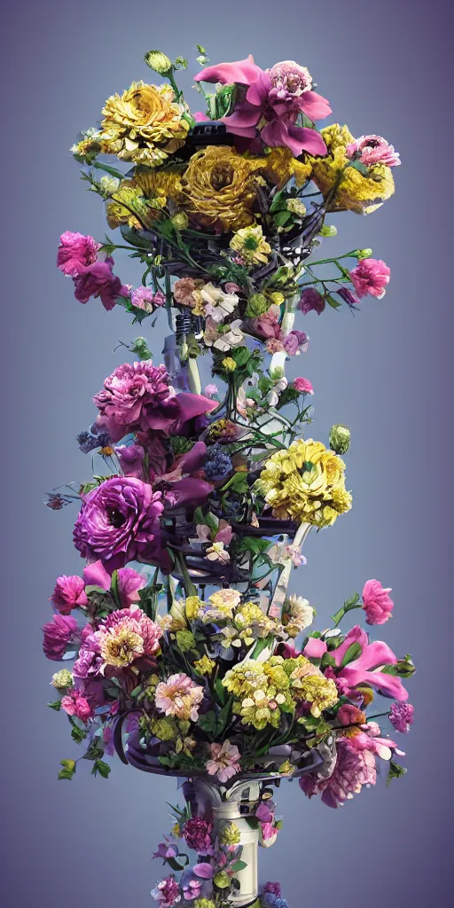 Image similar to a lovely mechanical bouquet of flowers, highly detailed, octane render, cinematic