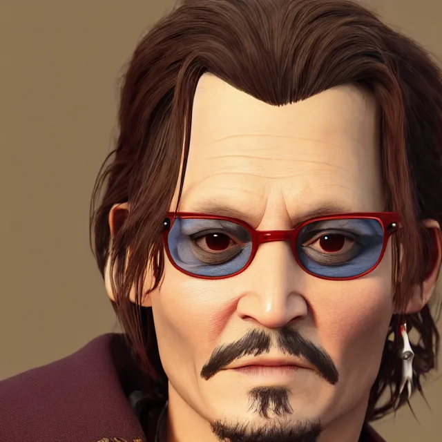 Image similar to johnny depp as a pixar disney character from up 2 0 0 9 unreal engine octane render 3 d render photorealistic