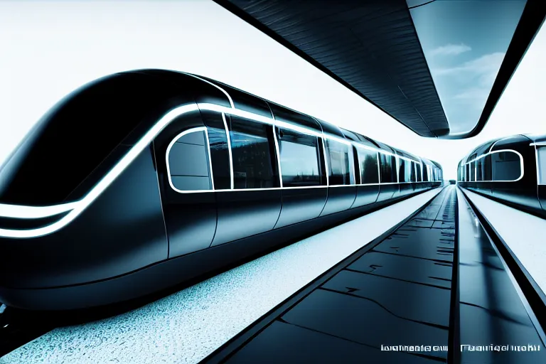 Image similar to futuristic train designed by porsche, xf iq 4, 1 5 0 mp, 5 0 mm, f / 1. 4, iso 2 0 0, 1 / 1 6 0 s, natural light, octane render, adobe lightroom, rule of thirds, symmetrical balance, depth layering, polarizing filter, sense of depth, ai enhanced