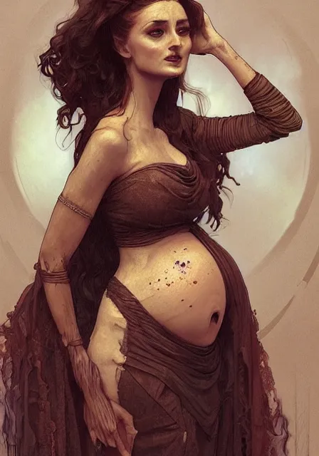 Prompt: sansa pregnant mummy zombie, intricate, elegant, highly detailed, digital painting, artstation, concept art, smooth, sharp focus, illustration, art by artgerm and greg rutkowski and alphonse mucha and william - adolphe bouguereau