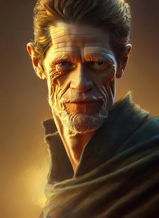 Image similar to williem dafoe as oscar diggs, intricate, d & d, fantasy, art nouveau, digital painting, trending on artstation, sharp focus, illustration, global illumination, ray tracing, art by artgerm and greg rutkowski and ruan jia