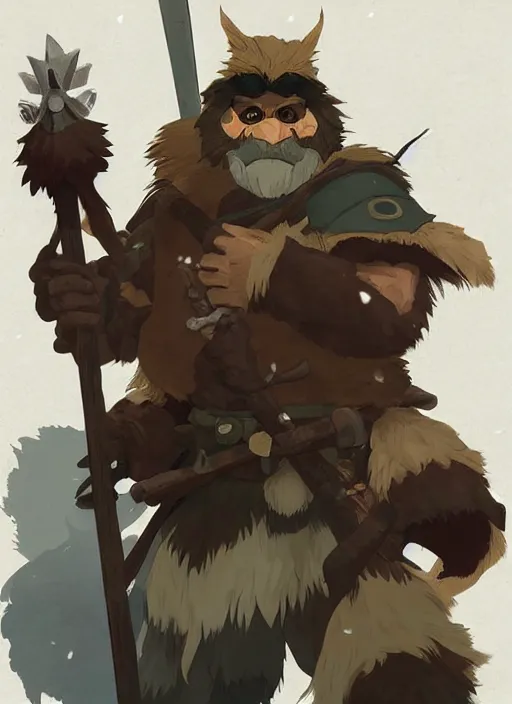 Image similar to bugbear ranger, black beard, dungeons and dragons, hunters gear, flamesing jeweled armour, concept art, character design on white background, by studio ghibli, makoto shinkai, poster art, game art