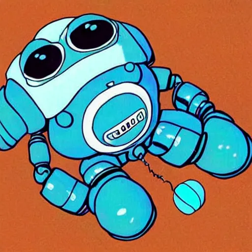 Prompt: Cute robot beetle, blue, cartoon by Studio Ghibli