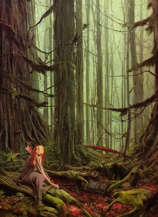 Prompt: a hyper realistic witch shrine in the woods gorgeous lighting, lush forest foliage painting by chiara bautista and beksinski and norman rockwell and greg rutkowski weta studio, and lucasfilm