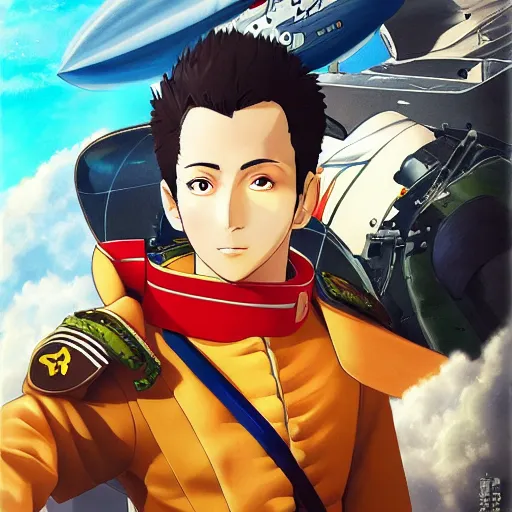 Image similar to portrait of fighter pilot mozart, anime fantasy illustration by tomoyuki yamasaki, kyoto studio, madhouse, ufotable, trending on artstation