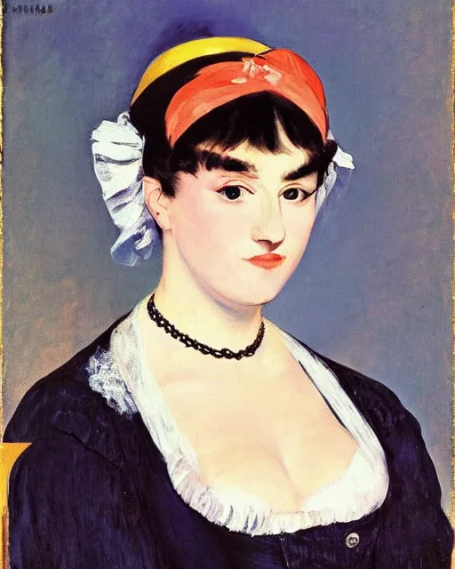 Prompt: portrait of a woman by manet and lisa frank