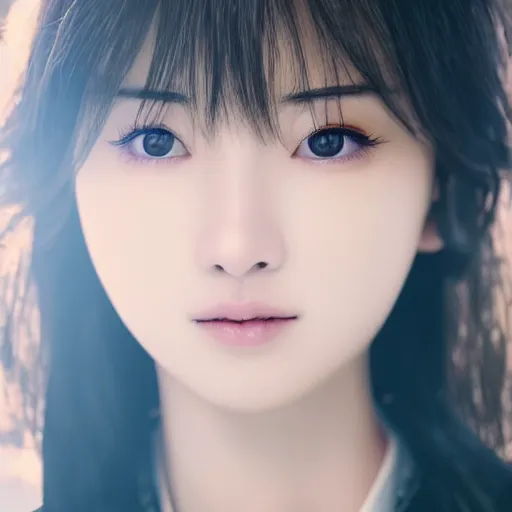 Image similar to a dynamic, epic cinematic 8K HD movie shot of close-up japanese beautiful cute young J-Pop idol actress girl face. Motion, VFX, Inspirational arthouse, at Behance, with Instagram filters